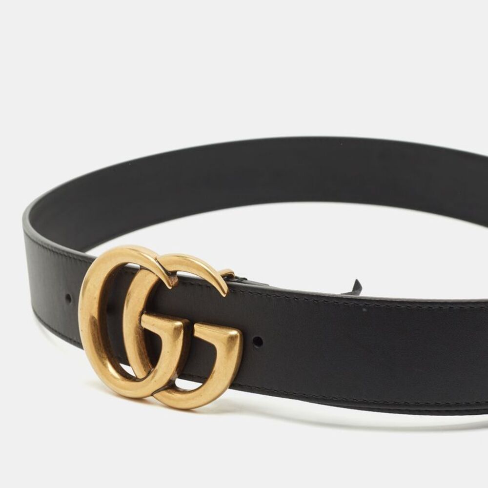 Gucci Black Leather Gg Marmont Wide Buckle Belt 95Cm - Picture 3 of 4